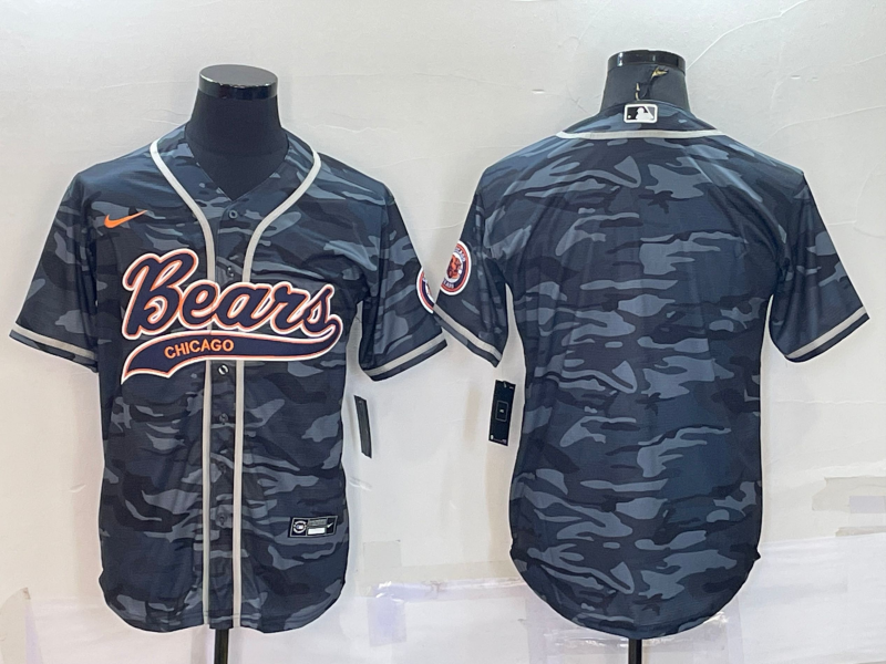 Men's Grey Camo Chicago Bears Blank With Patch Cool Base Stitched Baseball Jersey
